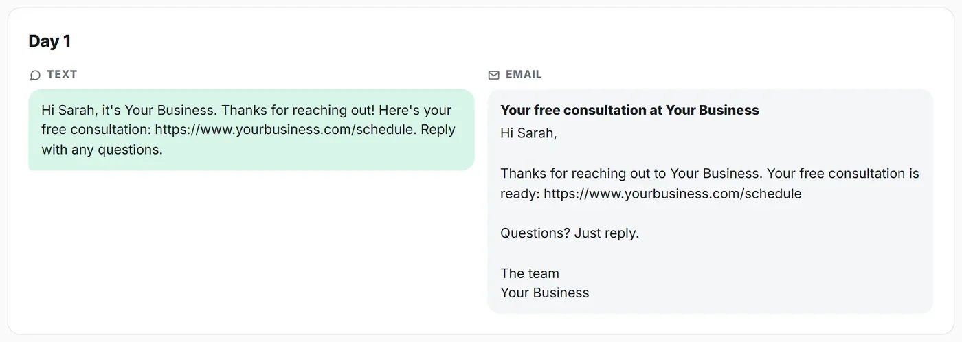 Day 1 of the text and email follow-up